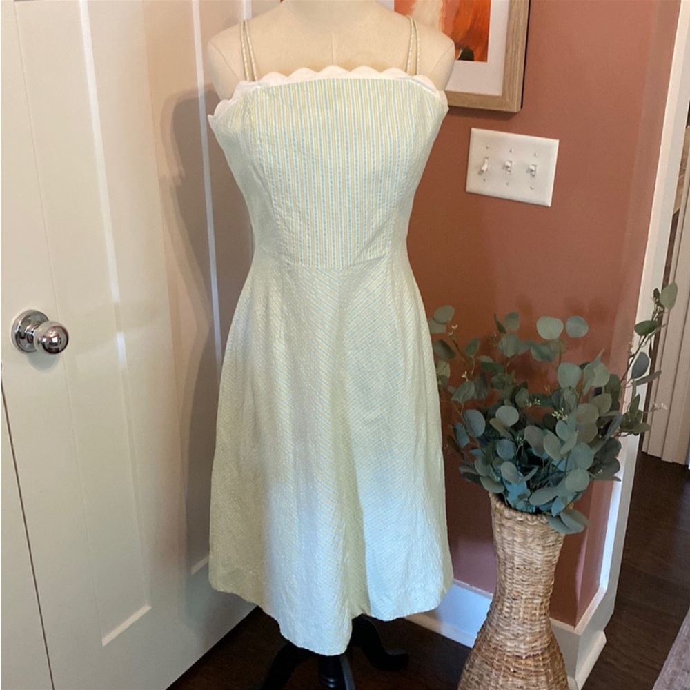 Lilly Pulitzer | seersucker | green blue white | 10 | scalloped trim | sundress